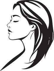 sketch Head of pensive elegant woman with long hair face icon logotype silhouette vector 