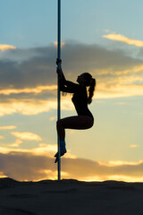 Silhouette of Woman Pulling Up on Outdoor Pole at Sunset