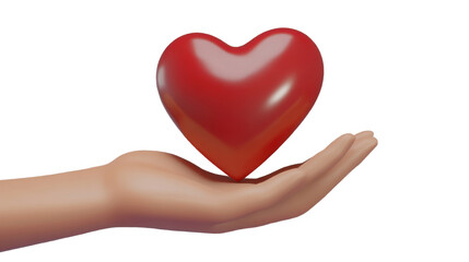 Obraz premium 3d hand holding a red heart symbol on white background