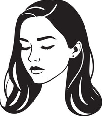 sketch Head of pensive elegant woman with long hair face icon logotype silhouette vector 