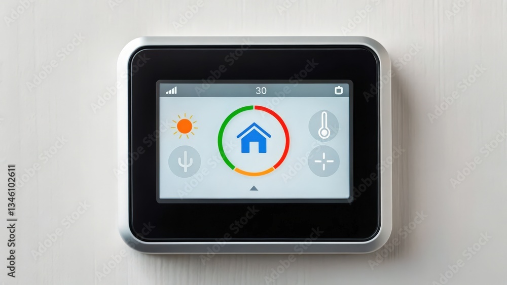 Poster smart thermostat interface showcasing energy usage for efficient home climate control.