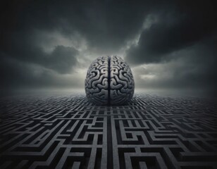 Human brain, abstract labyrinth of consciousness. Realistic illustration