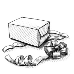 Gift box with bow for New Year, Birthday or Christmas, digital pencil drawing, with the tape removed, the unpacking begins