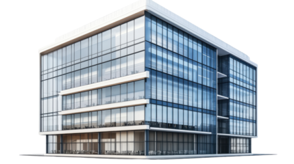 3d modern high rise office building on white background