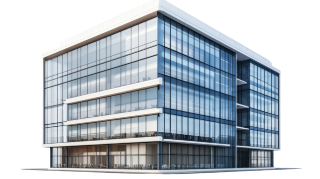 3d modern high rise office building on white background