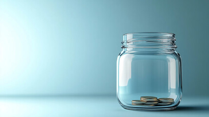 Money glass jar , blue empty background saving concept 