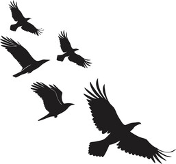 Obraz premium Flying Bird Silhouettes: Various Poses for Stunning Designs