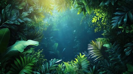 Naklejka premium Lush Tropical Rainforest Jungle Paradise Scene