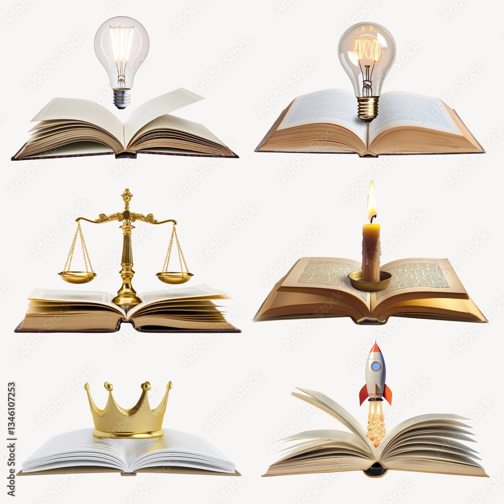 Poster conceptual opened book knowledge design element set