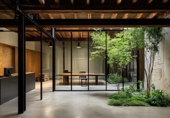 An open office of a company with industrial style interior design