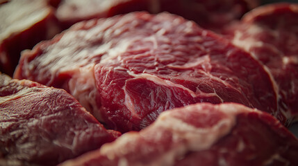 Exploring the rich, intricate texture of fresh raw beef showcasing marbling and muscle fibers