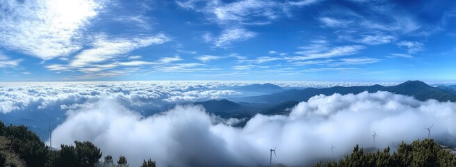 Fototapeta premium A breathtaking view of the vast ocean from the summit of a mountain