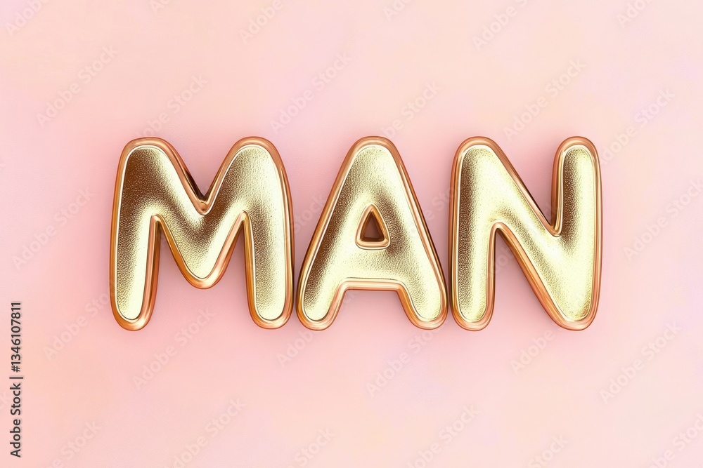 Poster bold golden letters spelling out the word man with a pink background create a striking visual effect