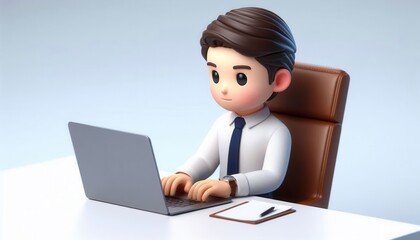 Office worker engaged in remote work home office 3d animation modern environment side view