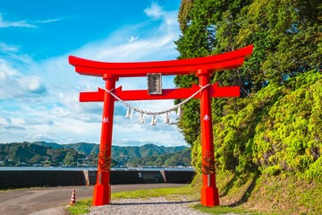 Vibrant red torii gate in Japan.