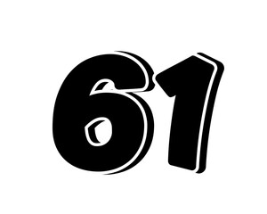 Stylized black number 61 on transparent background, with a bold, 3D appearance and shadow effects for added depth and dimension.