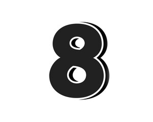 Stylized black number 8 on transparent background, with a bold, 3D appearance and shadow effects for added depth and dimension.