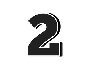 Fototapeta premium Stylized black number 2 two on transparent background, with a bold, 3D appearance and shadow effects for added depth and dimension.