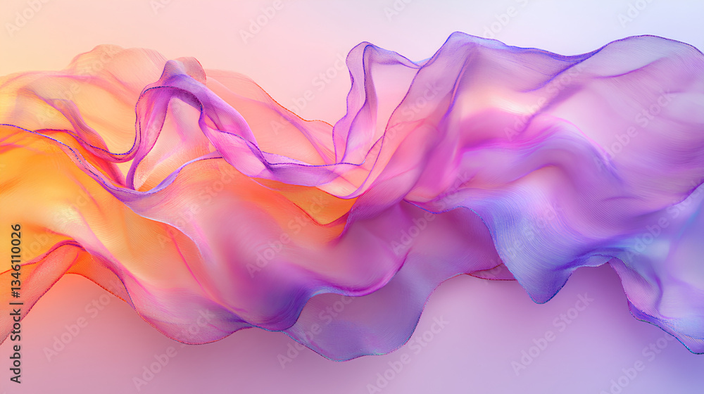 Poster an iridescent fluid abstract image with vibrant colors in a smooth, flowing style on a soft gradient