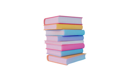 3d rendering stack of colorful books on white background