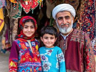 Iran family - Cultural Touch: Dress the family in traditional Iranian clothing for a unique cultural element. Pair this with settings like a traditional tea house, caravanserai, or a historic village.