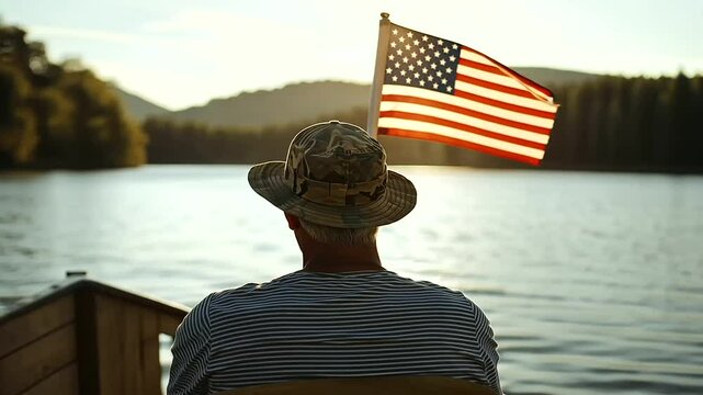 2_American veteran fishing on July 4th with patriotic flag