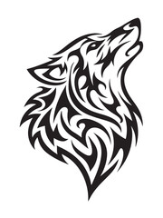 A black tribal wolf head tattoo vector illustration of a wild animal face