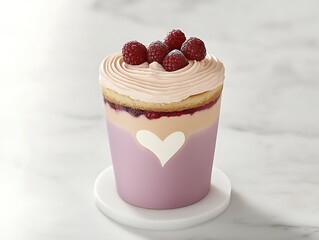 Raspberry Cake Dessert in Purple Cup.