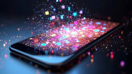 Smartphone Screen with Colorful Particles and Icons