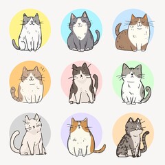 Cute cat doodles design element set