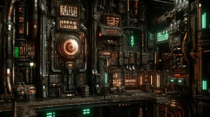 An Intricate Industrial Interior Of Futuristic Technological Machinery