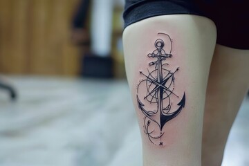 Anchor with Compass A tattoo of a classic anchor intertwined with a detailed compass