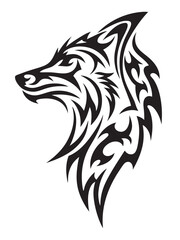 Obraz premium A black vector wolf head, a tribal symbol of wild predator