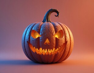 Spooky Carved Pumpkin with Glowing Eyes and Teeth for Halloween