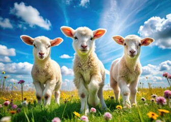 Fototapeta premium Delightful lambs! Sweet sheep photos guaranteed to brighten your day. Pure, adorable animal cuteness.