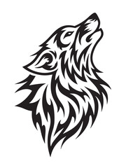 A wild wolf head tattoo vector illustration evokes tribal animal art, a powerful wolf silhouette