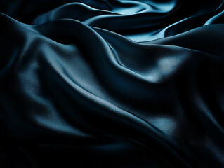 Obraz premium Smooth, flowing black satin fabric creating elegant ripples with soft light reflections