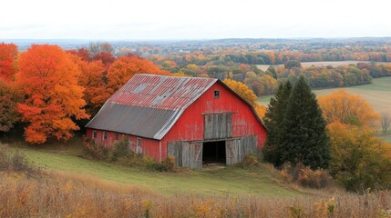 Red Barn Autumn Landscape Scenic Countryside View