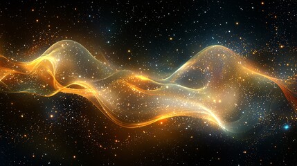 Obraz premium Ethereal Cosmic Waves in a Starry Night Sky with Golden Highlights