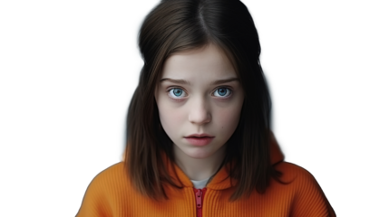 Nervous Girl with a Scared Expression on PNG Transparent Background

