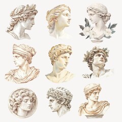 Obraz premium watercolor ancient statue design element set