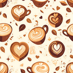 Obraz premium seamless pattern Realistic and artistic illustrations of coffee beans, brewing equipment, coffee cups for background or wallpaper