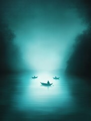 Solitary Figures in Boats Drifting Through Mist  

