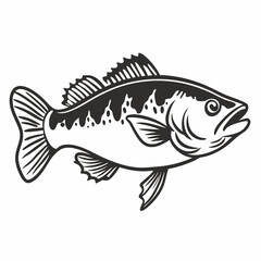Fototapeta premium Vintage Monochrome Bass Fish Illustration for Fishing Enthusiasts