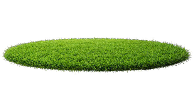 Green grass patch isolated on transparent background, Circular lawn island, Natural ground cover for landscaping and design, Environmental and garden concepts