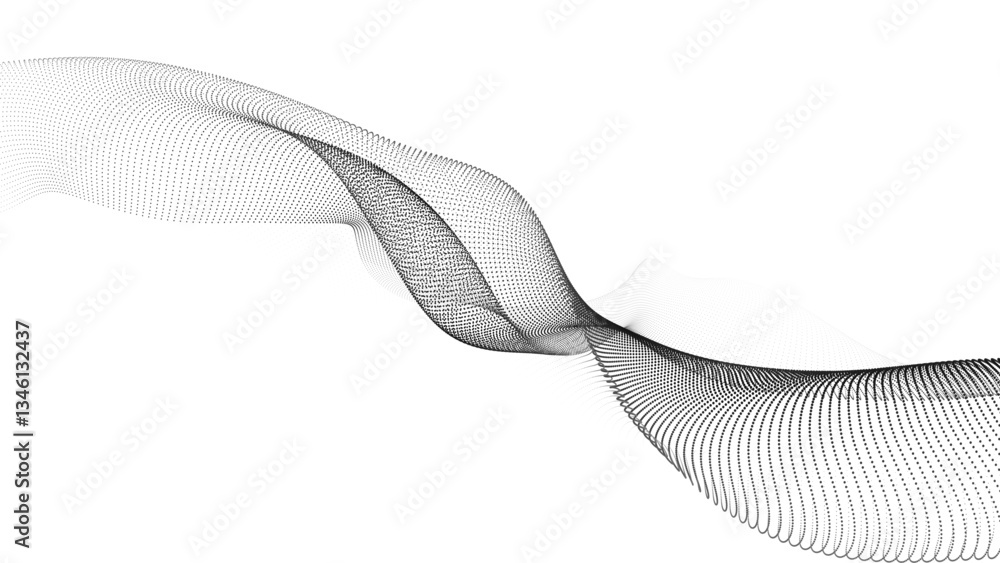 Aufkleber abstract futuristic wave of black dots moving on a white background. big data. 3d rendering