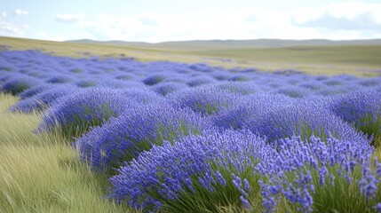 Obraz premium A vast field of blooming purple lavender under a bright sky