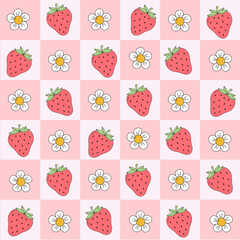 Seamless Strawberry design with checkerd print