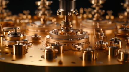 A high-precision watchmaking industry with automated mechanical arms on a metallic bronze backdrop