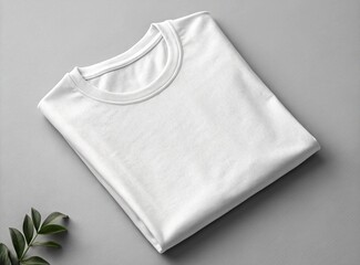 Blank White T-Shirt Folded on Gray Background